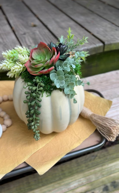 Faux Pumpkin Succulent Arrangement