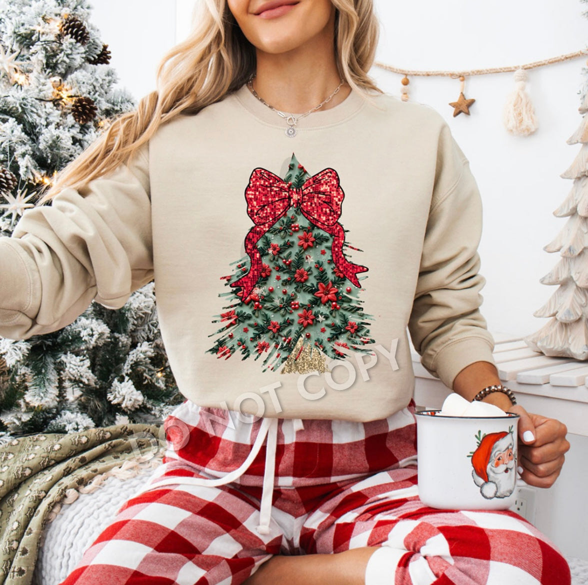 Faux Embroidery Coquette Christmas Tree Sweatshirt