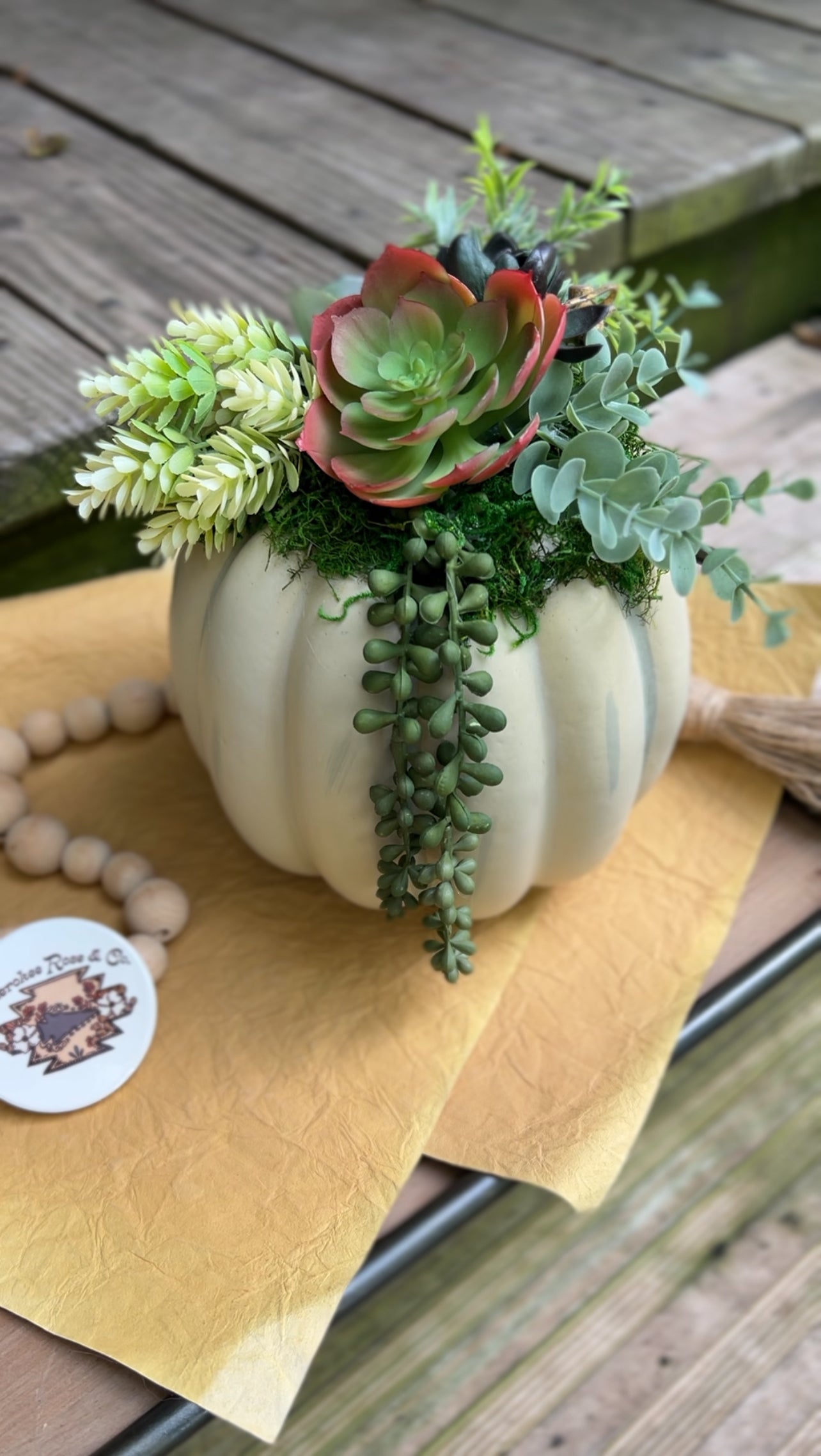 Faux Pumpkin Succulent Arrangement