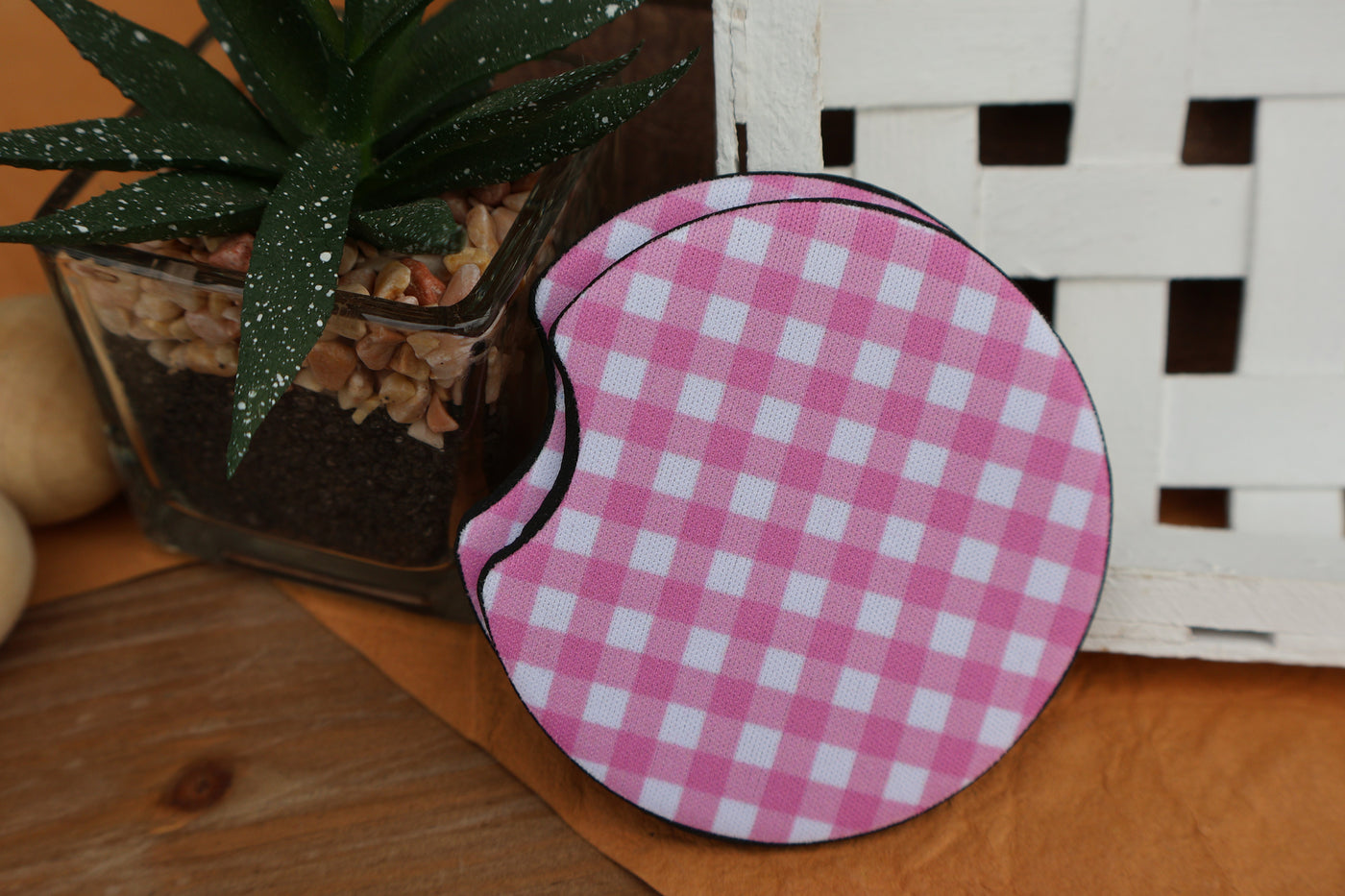 Pink Plaid Car Coasters