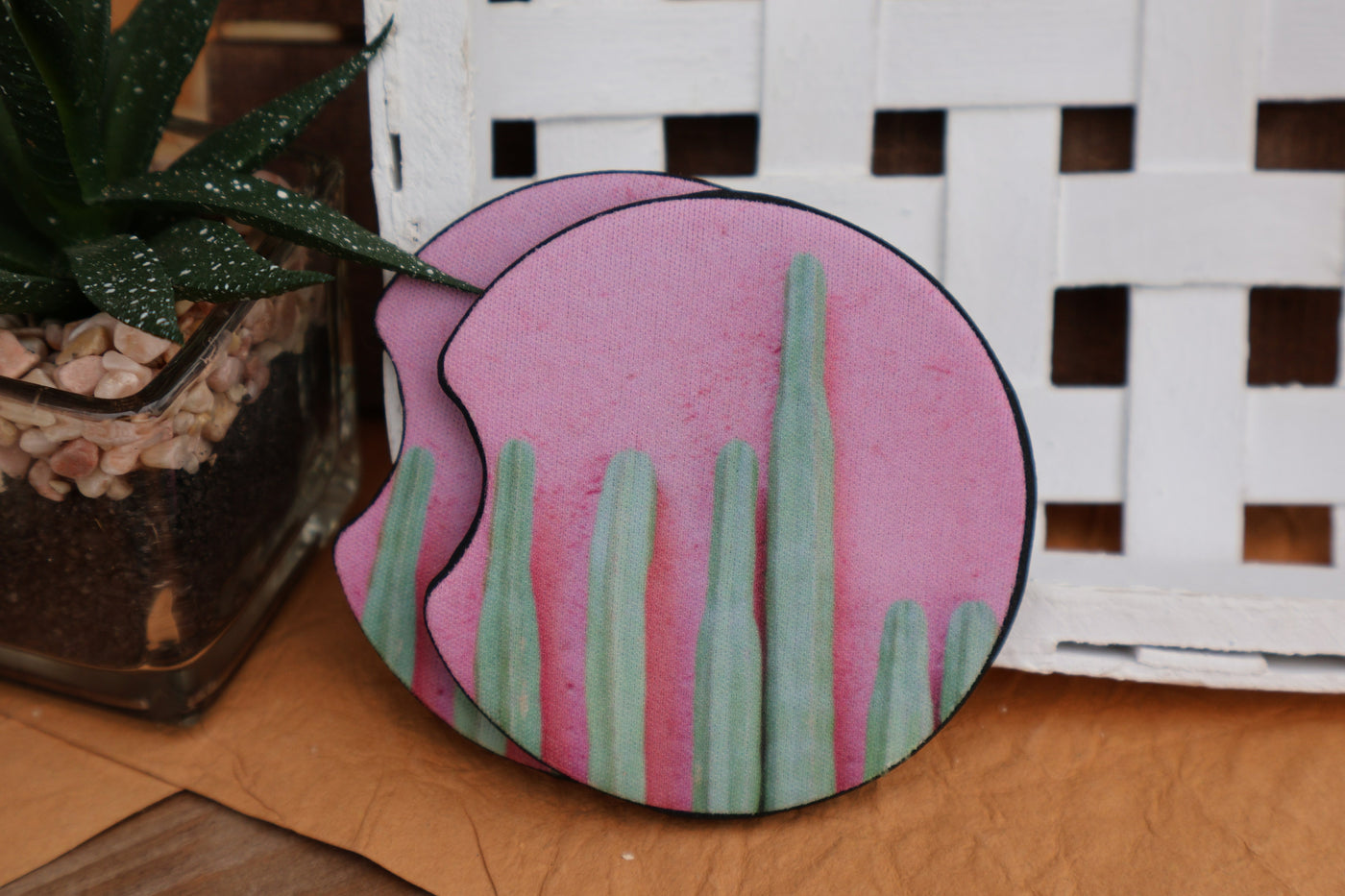 Bubblegum Cacti Car Coasters